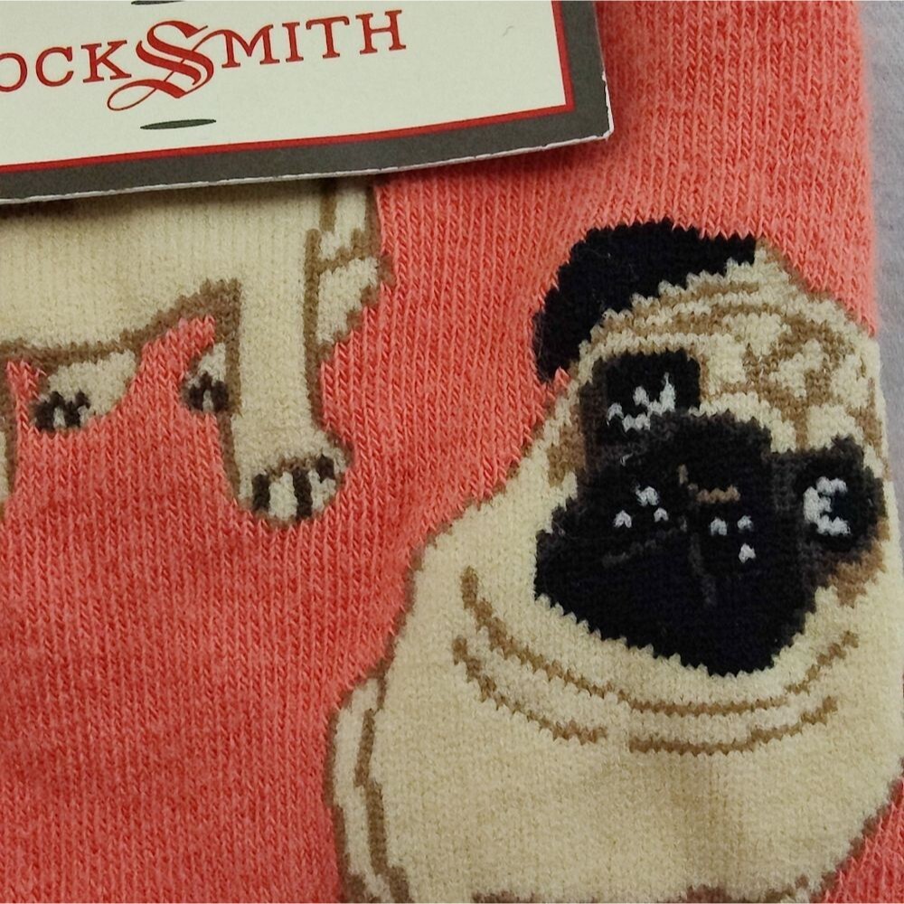 SOCKSMITH Peach Pug Dog Graphic Novelty Dress Socks NWT Doggie cotton Blend - Picture 5 of 5